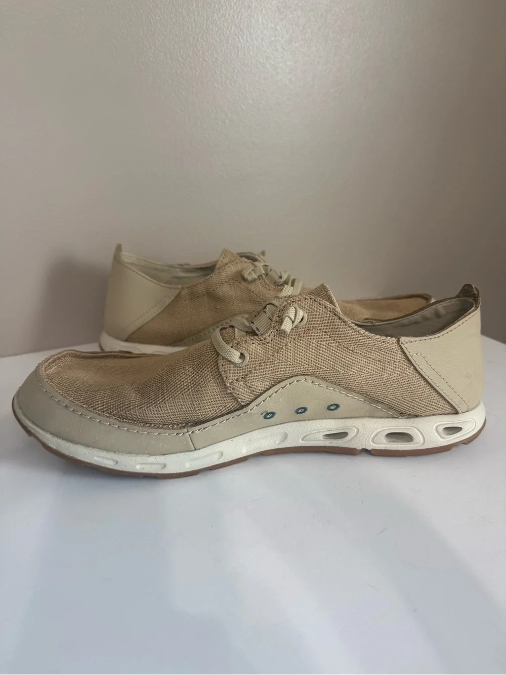 Columbia Mens PFG Bahama Vent Loco Relaxed III Boat Shoes Canvas Leather Tan 9.5